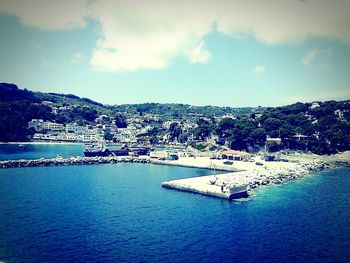 Scenic view of sea against blue sky