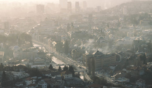 High angle view of buildings in city