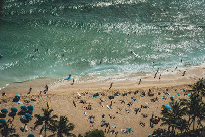 High angle view of people at beach