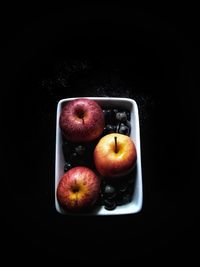 High angle view of apples in plate on table