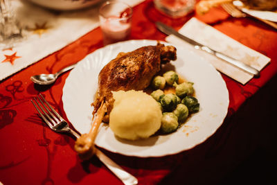 High angle view of meal served in plate