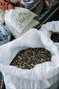 High angle view of spices for sale in market