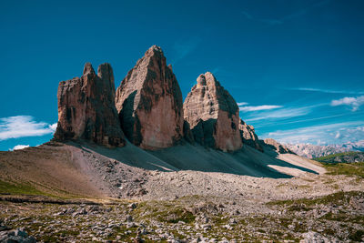 View of the north faces of the three peaks, italy. three peaks of lavaredo.
