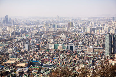 High angle shot of townscape against sky