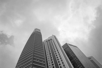 Low angle view of modern building against cloudy sky