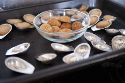 High angle view of food on table