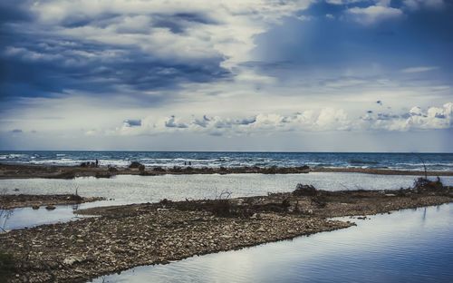 Scenic view of sea against cloudy sky