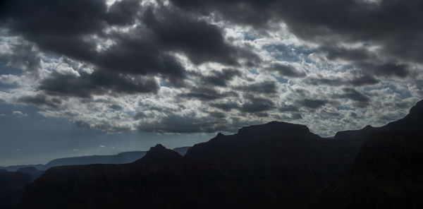 Low angle view of silhouette mountain against sky