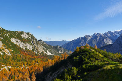 Scenic view of mountains against blue sky in triglav national park slovenia 