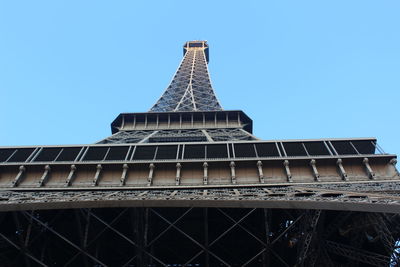 Low angle view of tower against clear blue sky