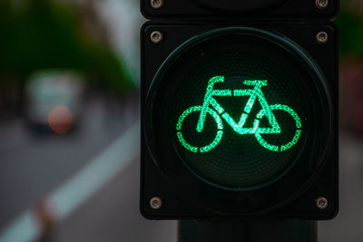 Sustainable transport. bicycle traffic signal, green light, road bike, free bike zone or area