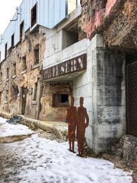 Rear view of people in snow