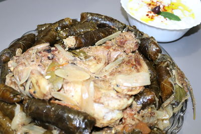 High angle view of fish in plate