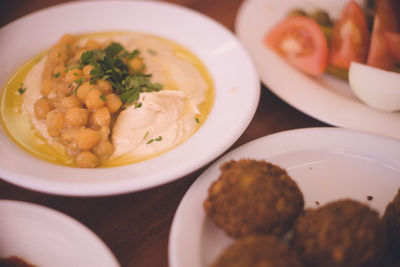 Falafel and hummus at a local middle eastern restaurant in acre old city, western israel