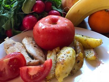 Close-up of fruits in plate