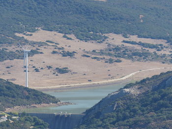 High angle view of river amidst land