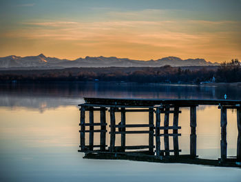 Scenic view of lake against sky during sunset