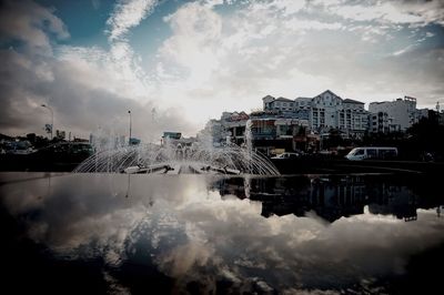 Reflection of cloudy sky in water