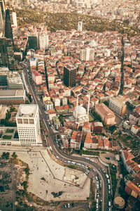 High angle view of buildings in city