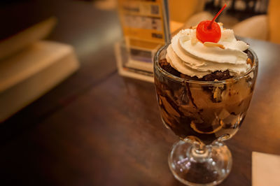 Close-up of ice cream on table