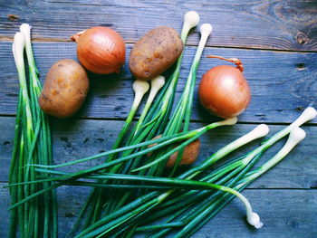 High angle view of vegetables on table