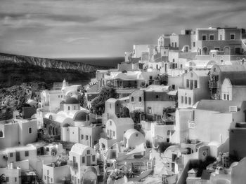 High angle shot of townscape against sky