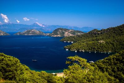 Scenic view of lake against blue sky