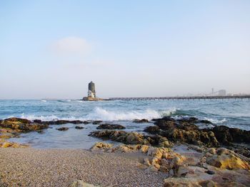 Scenic view of sea against clear sky