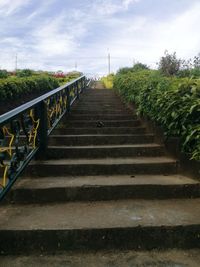 Staircase amidst trees against sky