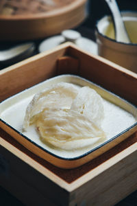 Close-up of dessert in plate on table