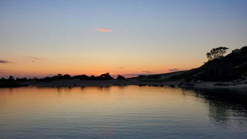 Scenic view of lake against sky during sunset