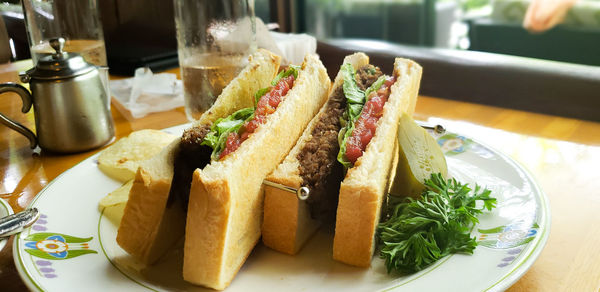 Close-up of food in plate on table