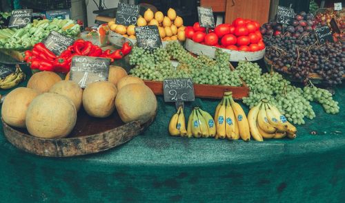 Fruits for sale at market stall.