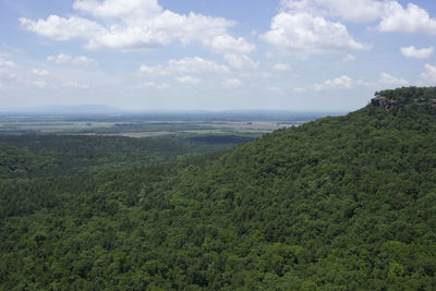 Scenic view of landscape and sea against sky