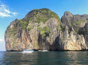 Scenic view of rocks in sea against sky