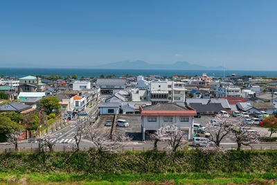 High angle view of townscape against sky