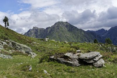 Scenic view of rocky mountains against sky