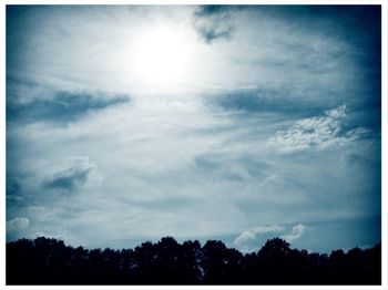 Low angle view of trees against cloudy sky