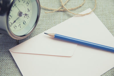 High angle view of books on table