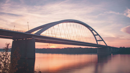 Bridge over river against sky during sunset