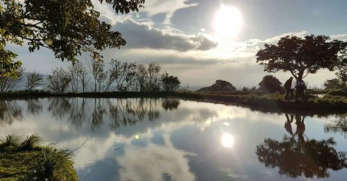 Scenic view of lake against sky during sunset