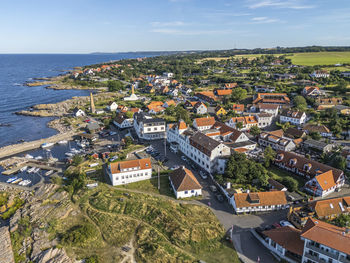 Aerial photo of sandvig town, bornholm, denmark