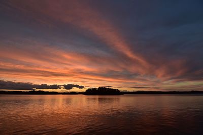 Scenic view of lake against sky during sunset