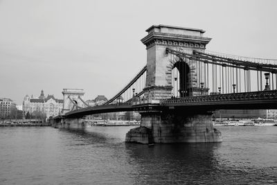 Golden gate bridge over river against sky in city