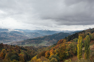 Scenic view of mountains against sky during autumn