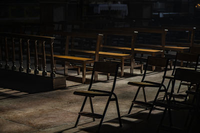 Empty chairs in cafe