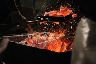 Close-up of meat on barbecue grill