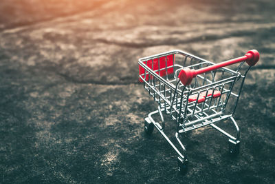 High angle view of red basket in store