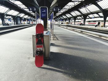 Road sign at railroad station