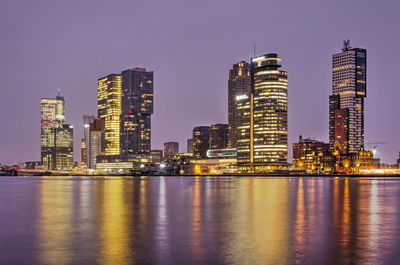 Wilhelminapier in rotterdam in the blue, or rather purple, hour